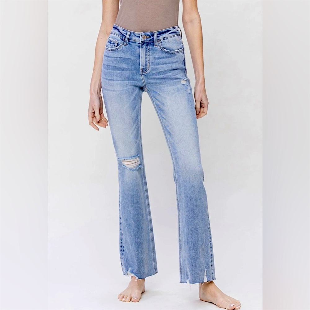 LOVERVET by Vervet Distressed High Rise Flare Jeans Light Wash 26/3